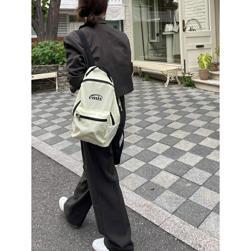 預購 正韓 emis 韓國品牌 米色 天然亞麻色 黑色 兩款 帆布背包 後背包 防潑水