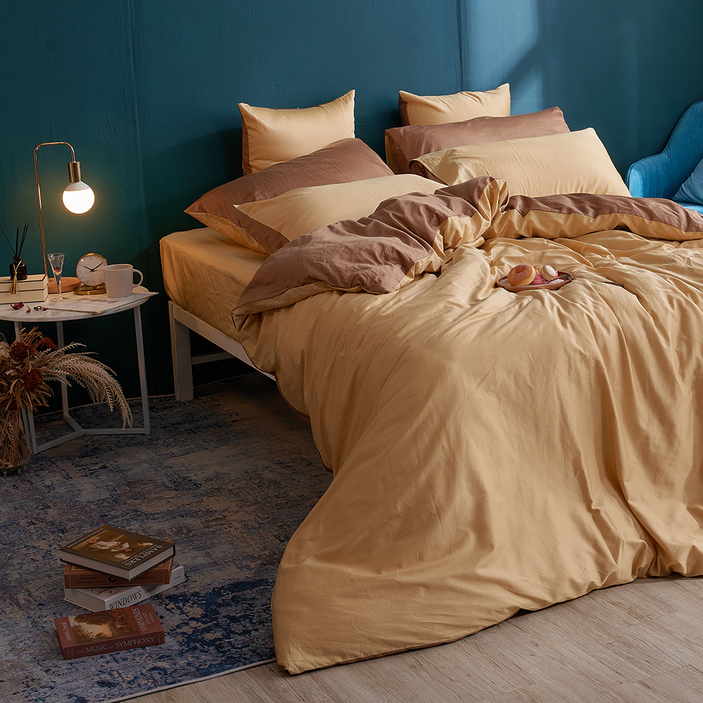 戀家小舖 台灣製床包 雙人床包 兩用被套 床單 極致米色 100%精梳棉 床包兩用被套組 含枕套 60支精梳棉