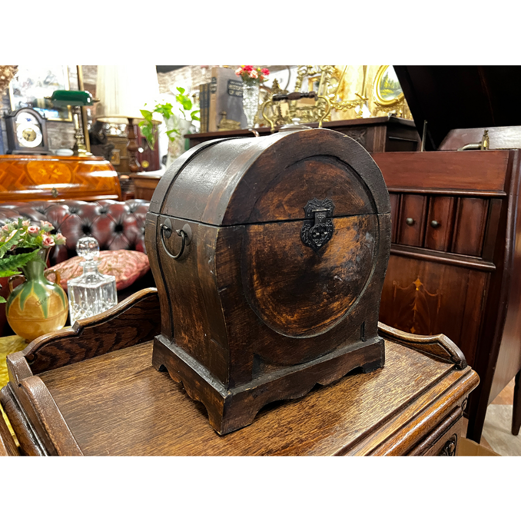 #19世紀 法國百年古董手工橡木箱 『內襯紅絲絨』『全原件無修補』 #923032