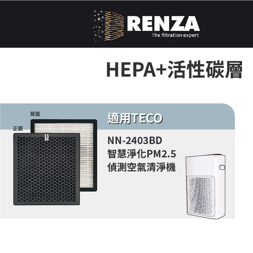 適用TECO 東元 NN-2403BD NN2403BD 空氣清淨機 YZAN18 HEPA活性碳濾網 濾芯