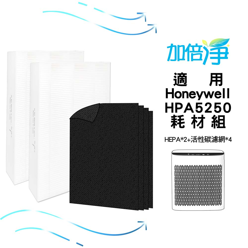 【加倍淨】適用Honeywell HPA-5250WTW HPA-5250WTWV1空氣清淨機 一年份HEPA濾心耗材組