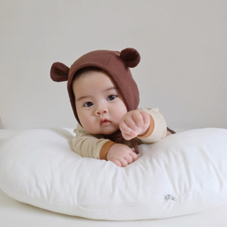 🧸《現貨速發》ins韓版奶油色系可愛熊耳朵嬰兒護耳帽子 嬰童寶寶綁帶套頭帽胎帽 熊熊帽
