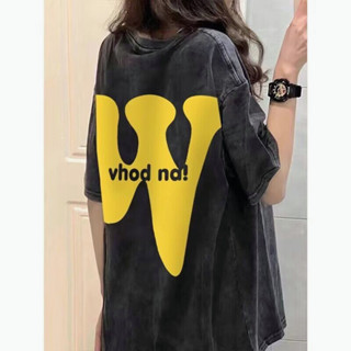 【林木木】100%純棉 純棉 t恤 水洗黑 潮流 字母印花 短袖T恤女 原宿風上衣 復古上衣 潮流衣服 運動上衣 女生