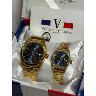 Valentino Coupeau 范倫鐵諾 藍面金針簡約金帶不鏽鋼殼帶防水男女手錶