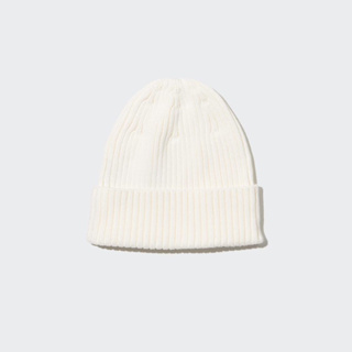 日本 Uniqlo 毛帽 棉質羅紋針織帽 米白色