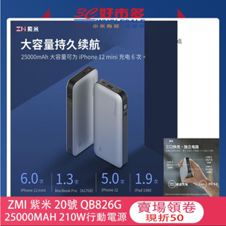 🌺3C好市多 ZMI 紫米 QB826G 20號 行動電源 210W 行動電源 PD快充 25000mah PD3.0