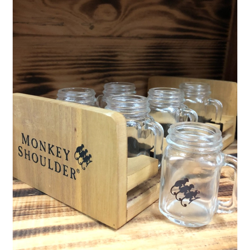 三隻猴子 Monkey Shoulder Shot盤杯 組 # 一口酒杯組（含木盤）一口杯 烈酒杯 子彈杯