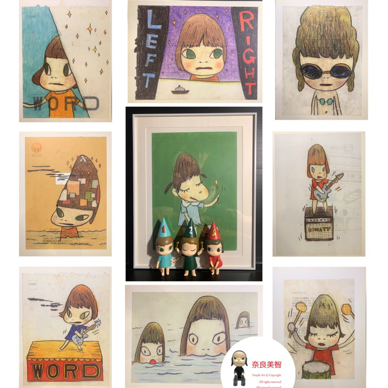 奈良美智 絕版海報👍橫濱三年展原寸「含框」海報 橫濱物語Drawing file 掛畫 第一部