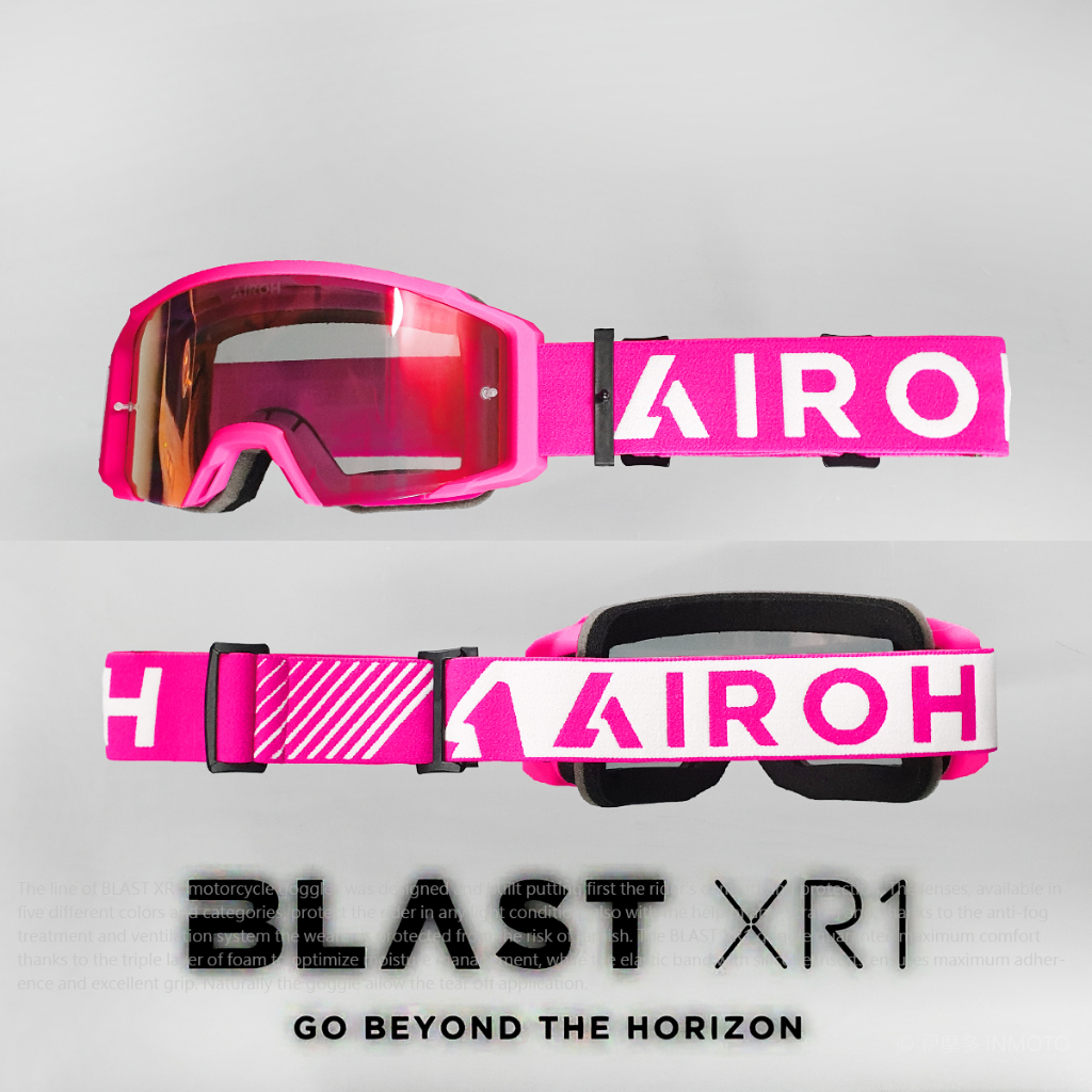 伊摩多※義大利AIROH BLAST XR1寬廣視線防霧抗刮 越野護目鏡 風鏡 GBXR154電紅片粉紅框帶白字