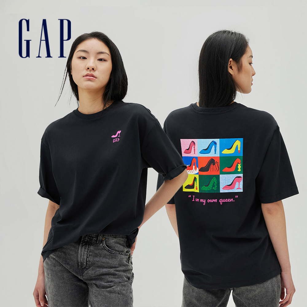 Gap 女裝 Gap x 十元尼美聯名 Logo圓領純棉短袖T恤-黑色(641785)