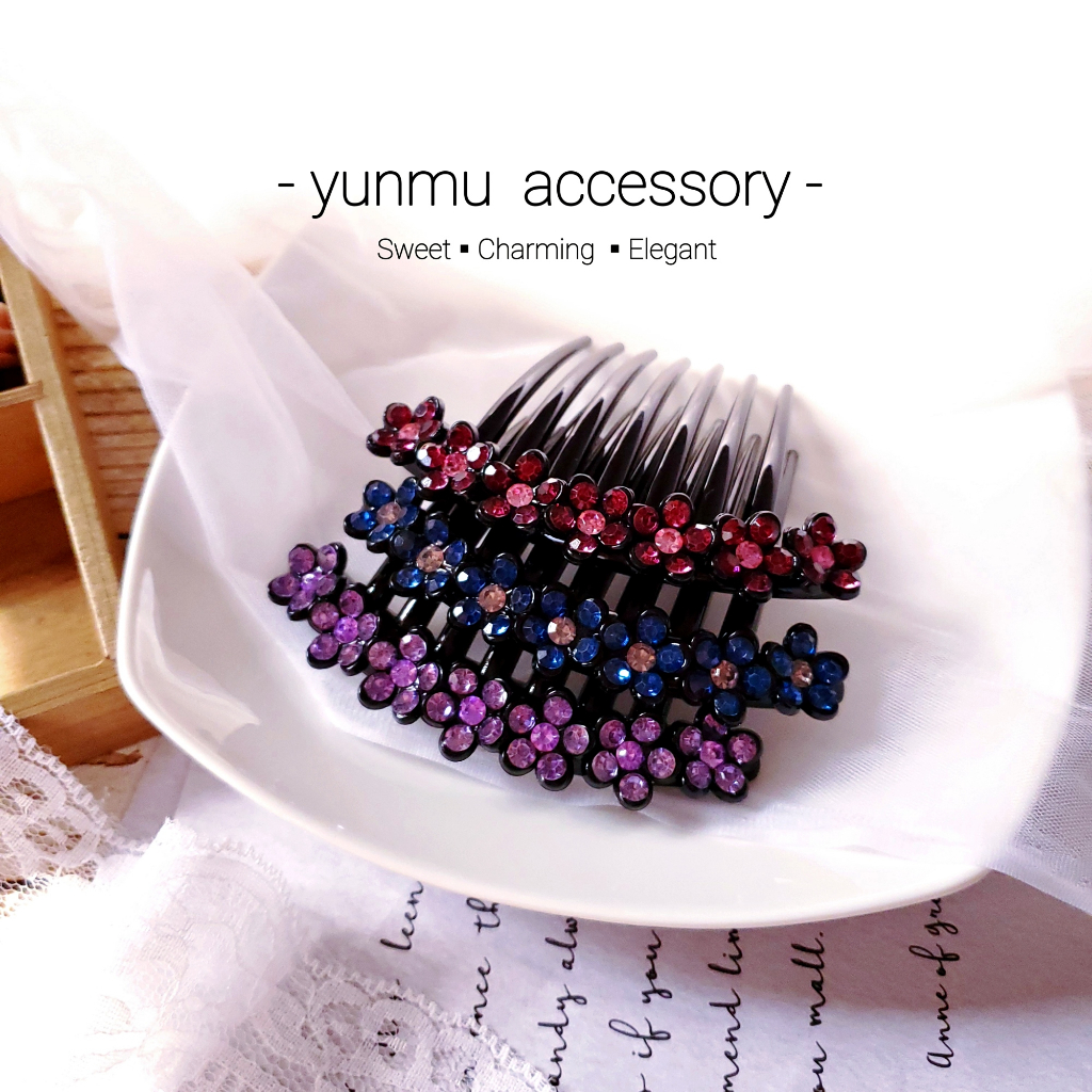 韓國設計款 超大款 閃鑽花朵黑色塑膠 髮插 髮梳 髮叉 0302HR1424