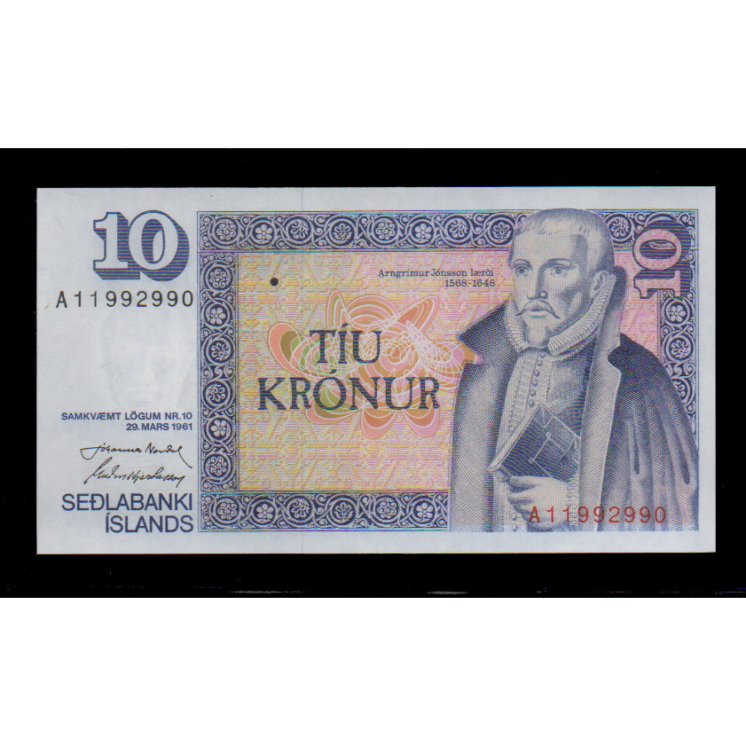 【低價外鈔】冰島1961年 10 Krónur 冰島克朗 紙鈔一枚 冰島傳統生活場景 絕版少見~