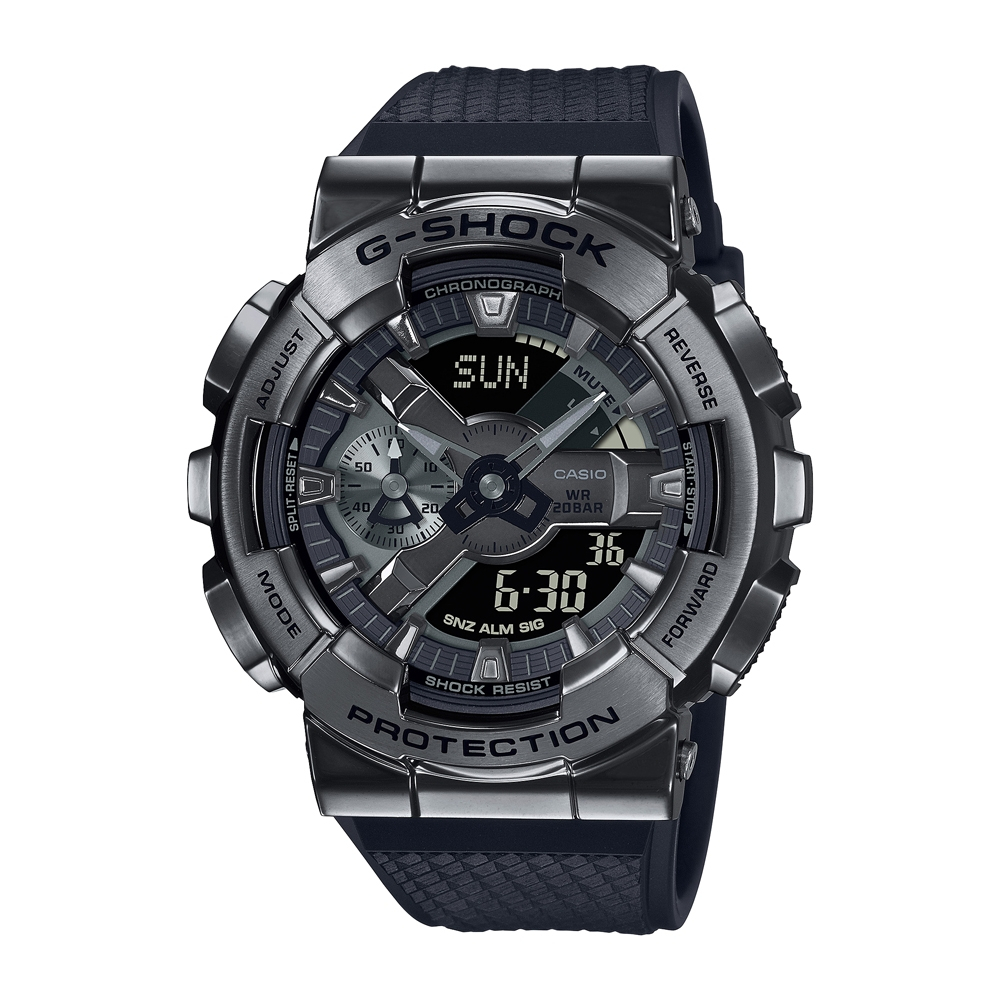 CASIO卡西歐 G-SHOCK 百搭酷黑時尚 金屬錶殼 人氣雙顯 GM-110BB-1A_48.8mm