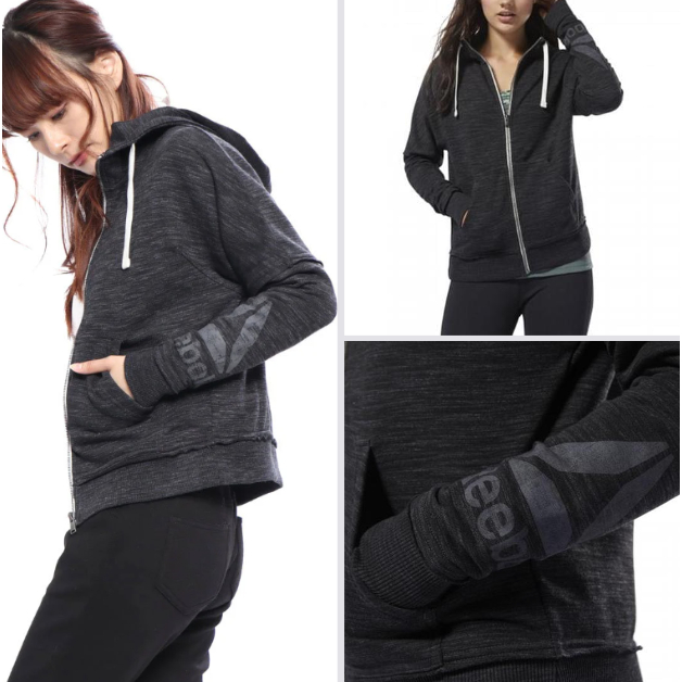 REEBOK TRAINING MARBLE LOGO FULLZIP 女款 連帽外套 休閒外套 深灰色 D95545