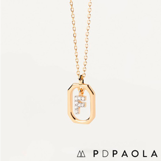 PD PAOLA 西班牙時尚潮牌 迷你鑲鑽F字母項鍊 金色簡約項鍊 925純銀鑲18K金