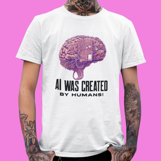 AI BY HUMANS 中性短袖T恤 白色 大腦人工智慧人類科學科技寬鬆潮T班服禮物活動上衣男裝女裝設計技術資訊