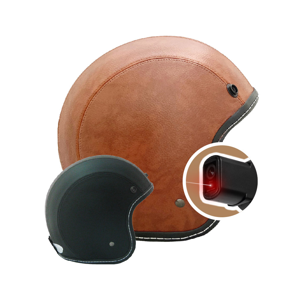 【 iMiniDV X4C 行車記錄器 EVO 經典 復古 皮帽 】素面 皮革帽 安全帽 內建式 記錄器 機車 3/4罩