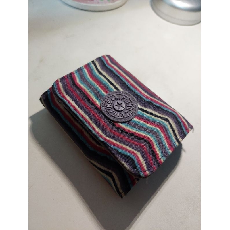 [正品二手] Kipling 紫色條紋錢包/迷你短夾/錢包三折/短夾