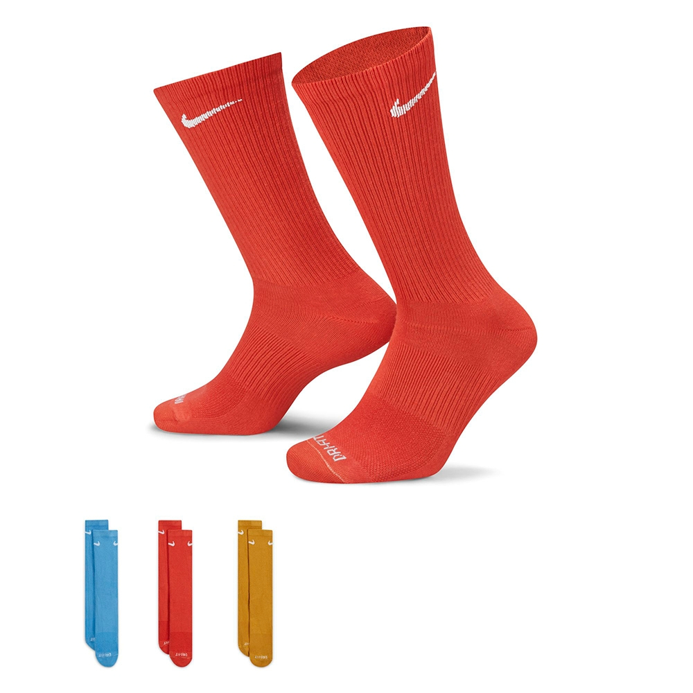 NIKE 襪子 男女款運動襪 中筒襪 3雙組 藍棕橘紅 SX6891918