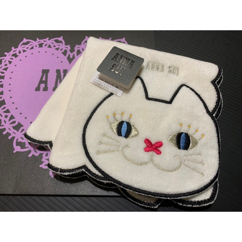 ╭☆°水水私貨舖☆°╮【ANNA SUI】全新真品 貓咪系列（白底）小方巾 / 手帕~新品
