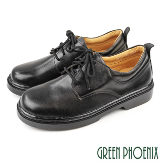 【GREEN PHOENIX】基本款綁帶全真皮平底學生鞋-女款 台灣製 S-22105