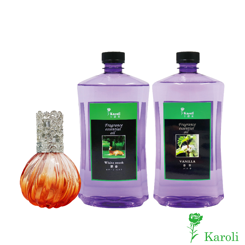 【Karoli香氛】橘色小斜紋香薰瓶 + 香薰汽化精油 2瓶 (適用柏格精油) 點火式精油/快速除臭 香氛 香薰 擴香