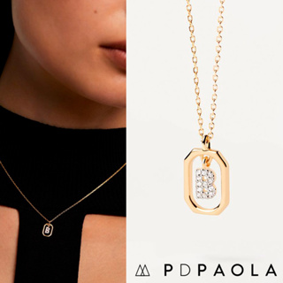 PD PAOLA 西班牙時尚潮牌 迷你鑲鑽B字母項鍊 金色簡約項鍊 925純銀鑲18K金