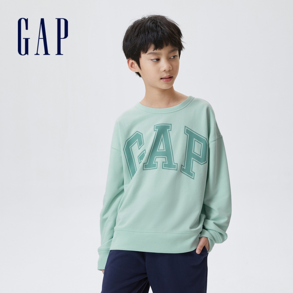 Gap 兒童裝 Logo落肩袖大學T-淺綠色(602638)