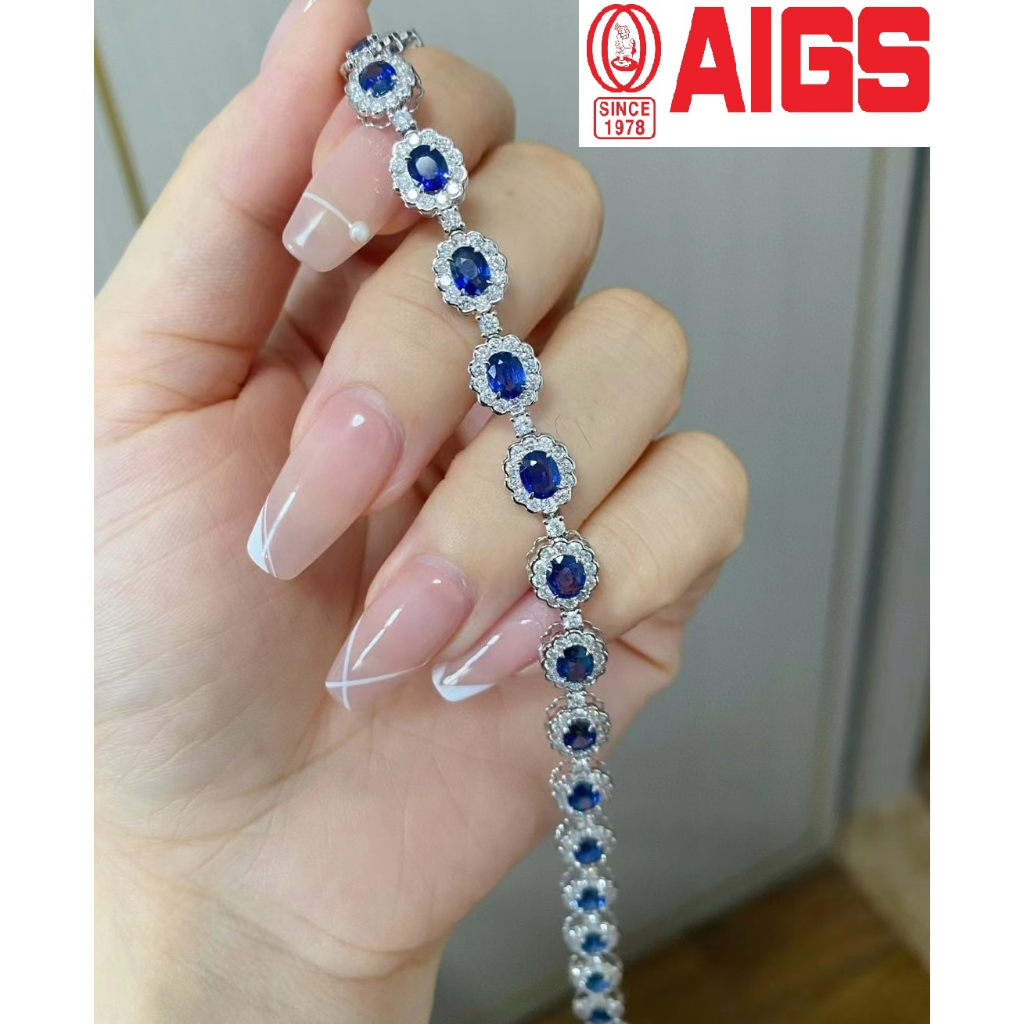 現貨【台北周先生】天然皇家藍藍寶石 15顆共6.23克拉 濃郁VIVID藍色 乾淨透美 18K金手鍊 送AIGS證書