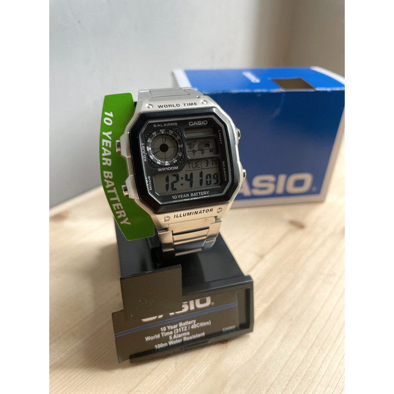 ［二手］CASIO 卡西歐 世界地圖錶 AE-1200WHD 地圖錶 電子錶 銀錶 手錶 男錶