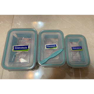 Glasslock強化玻璃微波保鮮盒三件組 附 膠條易取棒 RP51891 便當盒 密封防水盒 收納盒 保鮮盒