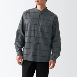 MUJI無印良品【全新、灰格紋XS/棕色S/磚紅M】男👨有機棉法蘭絨立領襯衫