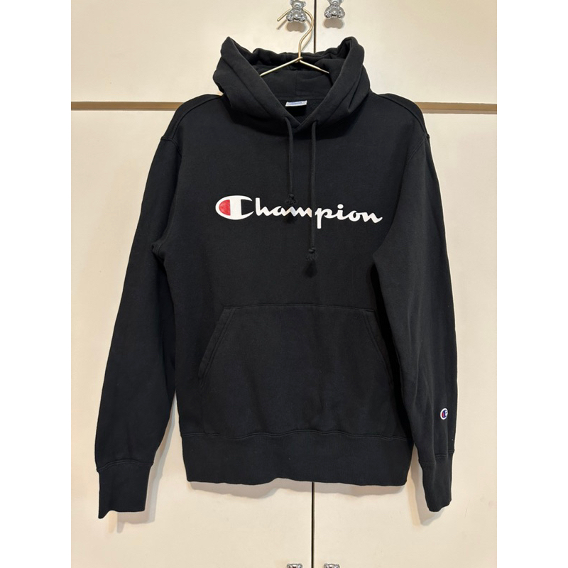 正版 CHAMPION 黑色 帽T 內刷毛 厚度一般 長袖 上衣