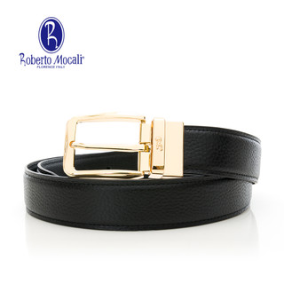 【Roberto Mocali】(RM-8220BKF)扣洞式皮帶-黑色