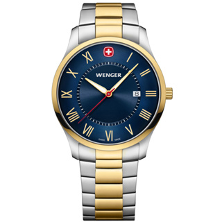 WENGER / City Classic 羅馬刻度 日期 不鏽鋼手錶 藍x鍍金 / 01.1441.141 /42mm