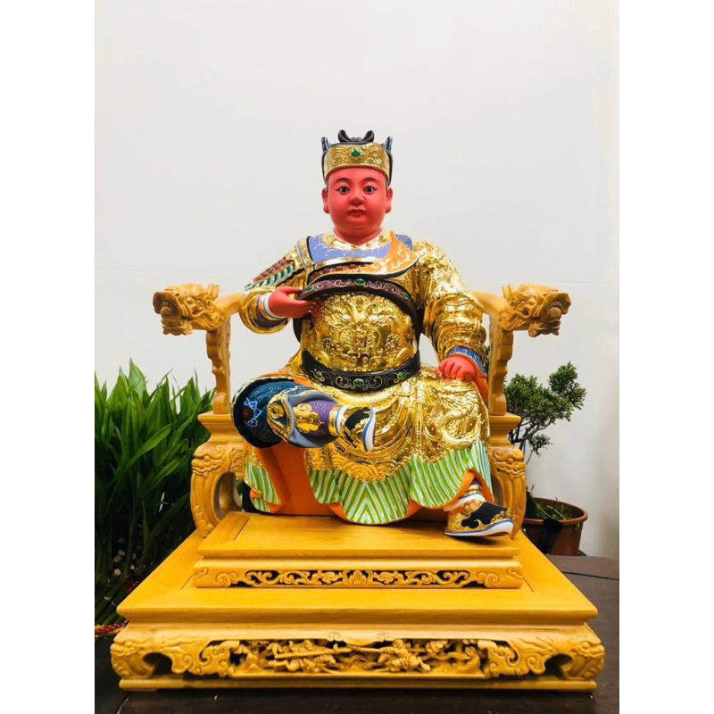 「昌隆」一尺三拖身 拖一尺六 廣澤尊王 聖王公 (含檜木拖椅) 樟木製 實木雕刻 金身 神像