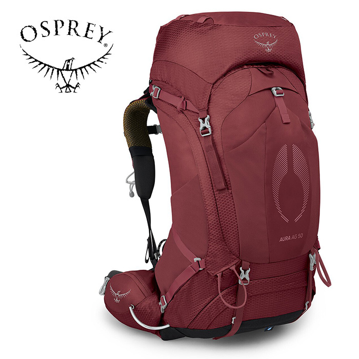 【Osprey 美國】AURA AG 50 網架輕量登山背包 女款 莓果紅 M/L｜健行背包 背包客旅行徒步大背包