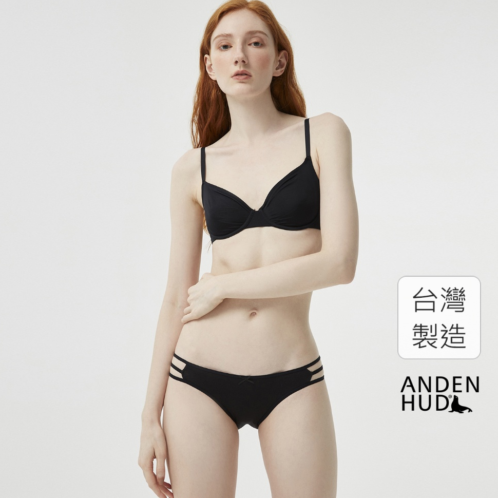 【Anden Hud】純棉簡約系列．細帶中腰三角內褲(黑色) 台灣製