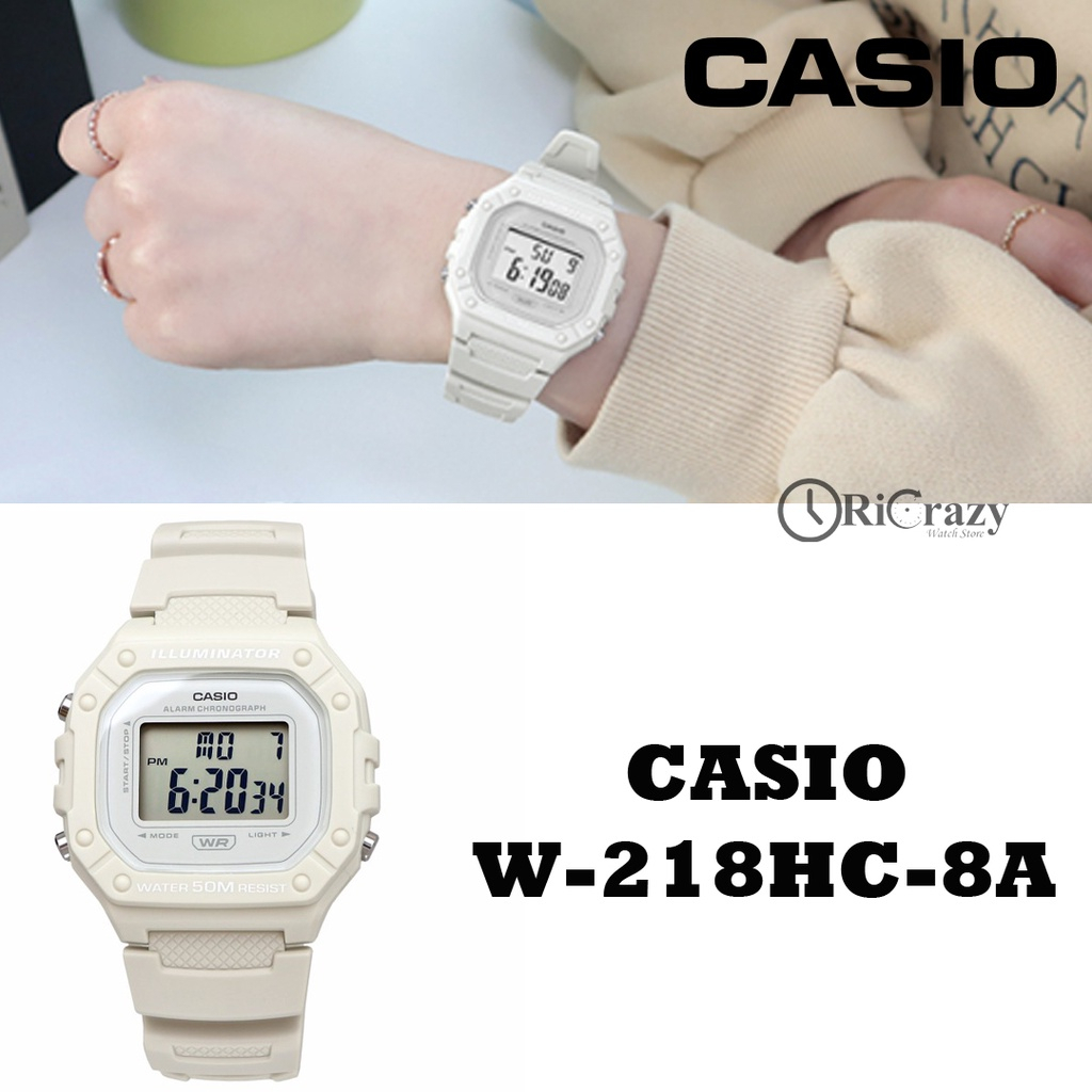 【金台鐘錶】CASIO卡西歐 鬧鈴、LED 背光照明、防水50米 (學生) (灰x白) W-218HC-8A