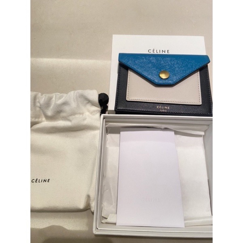 全新正品 CELINE 信封錢包 土耳其藍拼色卡包