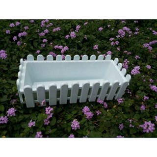 ［弘藝園藝］「塑膠白色柵欄」花盆長方形花槽圍欄陽臺田園種菜花盆「長槽+底盤1組特價200元」