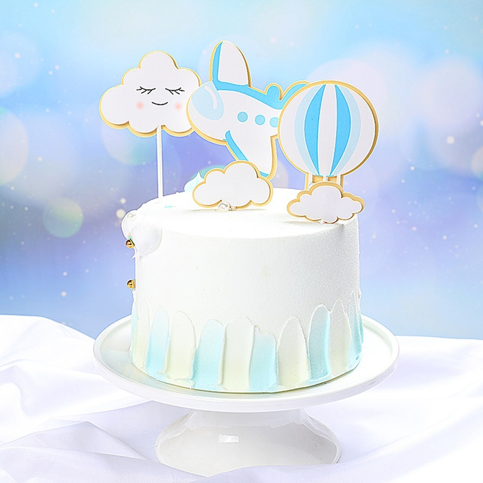 [Hare.D]現貨 藍色 飛機 熱氣球 蛋糕插牌組 蛋糕裝飾 生日 慶生 主題慶生 烘培裝飾