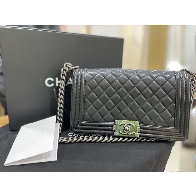 Chanel boy 25復古銀鍊 羊皮九成新