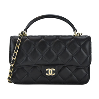 CHANEL 經典雙C菱格紋小羊皮鏈帶手提/斜揹包(黑色)｜100%原廠真品｜JS Maxx官方旗艦館