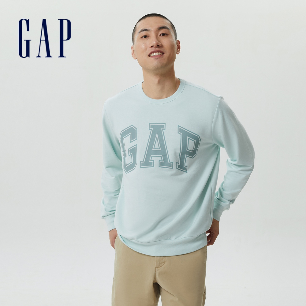 Gap 男女同款 Logo運動落肩袖大學T-淺綠色(561835)