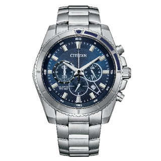 CITIZEN星辰 AN8201-57L 紳士三眼計時不鏽鋼時尚腕錶 藍面 44mm