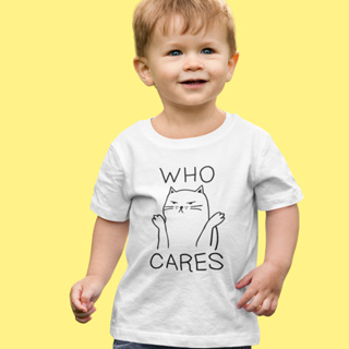 Who Cares Cat 男女兒童短袖T恤 2色 貓咪趣味動物潮T上衣印花禮物童裝嬰幼兒親子裝