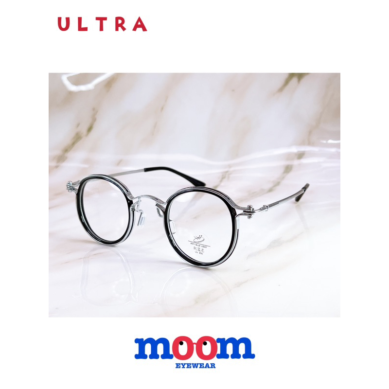 【本閣】moom ULTRA 設計師復古造型鈦合金眼鏡大圓框 男女黑色銀色