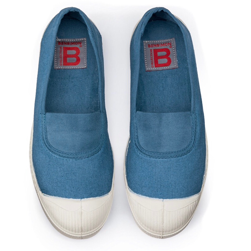 代購 法國bensimon 純手工製有機棉基本款鬆緊帶牛仔藍色帆布鞋