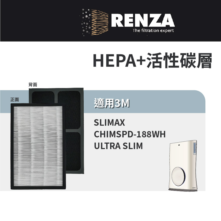適用3M淨呼吸 slimax ultra slim 超薄美型清淨機 CHIMSPD-188WH HEPA活性碳濾網 濾芯